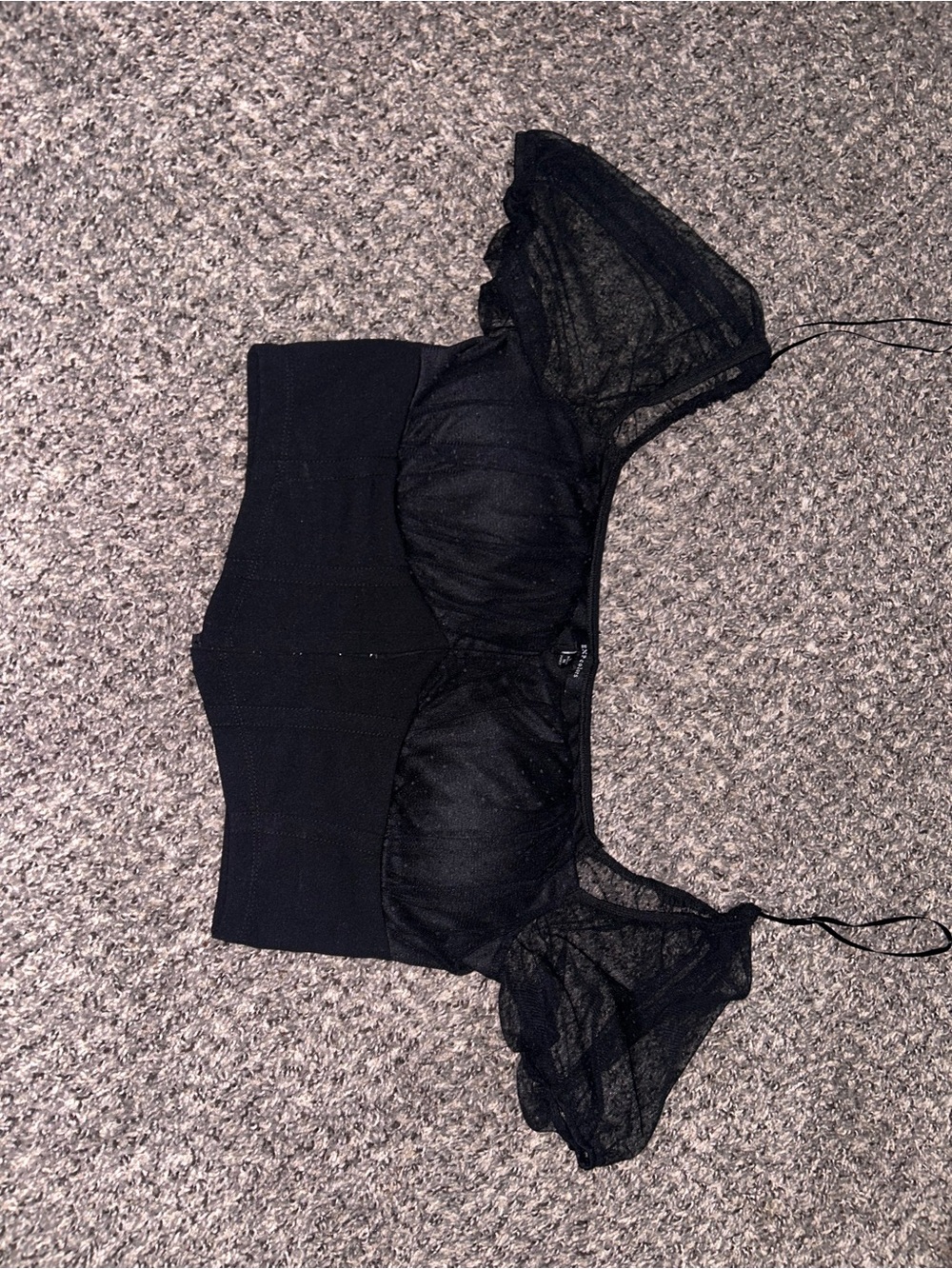 Express Black Sheer Polka Dot Bustier Top